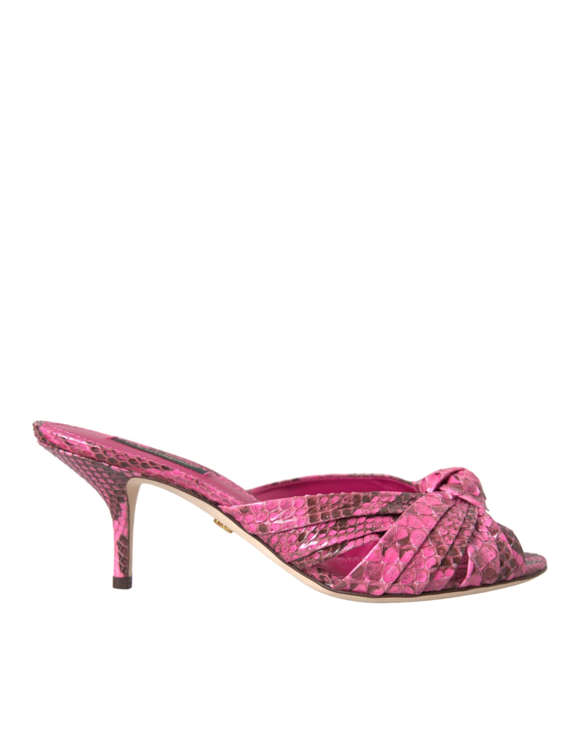 Dolce & Gabbana Pink Exotic Leather Kitten Heels Slides Shoes Curated Luxury Accessories by Orvyn