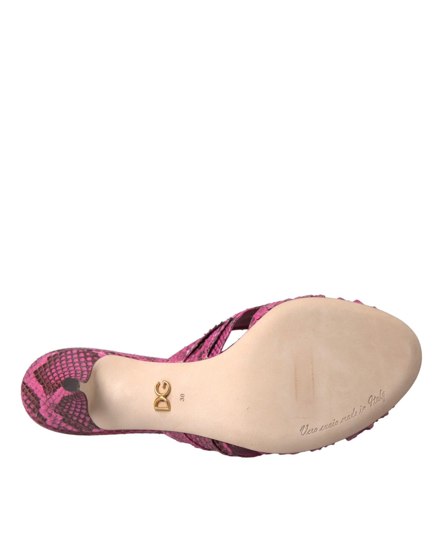 Dolce & Gabbana Pink Exotic Leather Kitten Heels Slides Shoes Curated Luxury Accessories by Orvyn