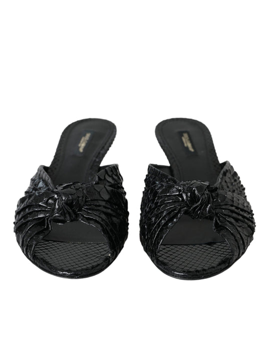 Dolce & Gabbana Black Exotic Leather Heels Slides Shoes Curated Luxury Accessories by Orvyn