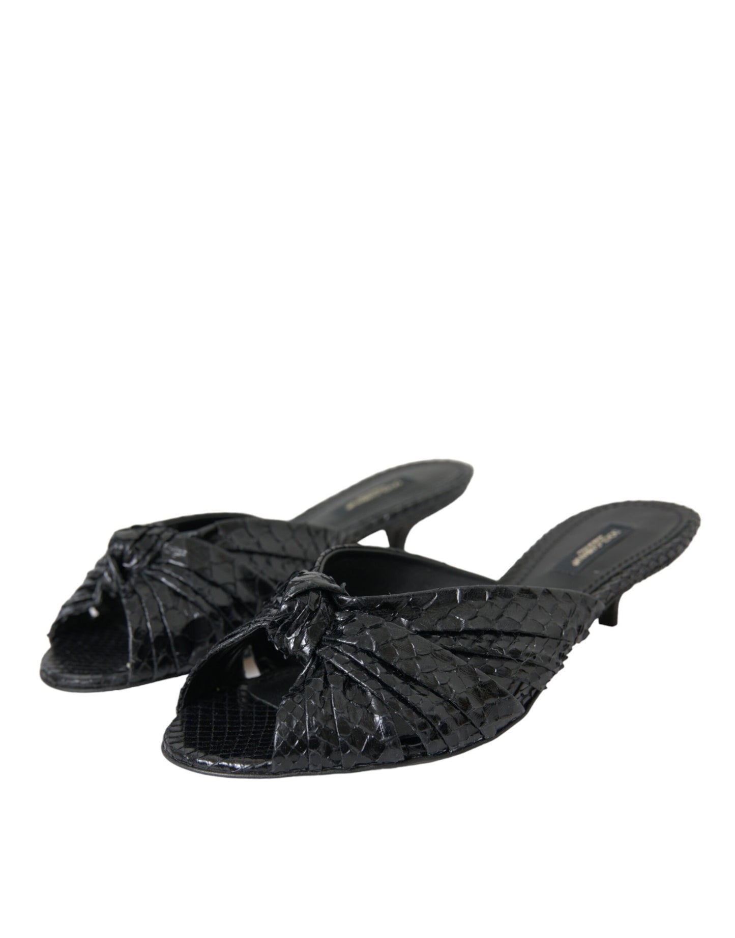 Dolce & Gabbana Black Exotic Leather Heels Slides Shoes Curated Luxury Accessories by Orvyn