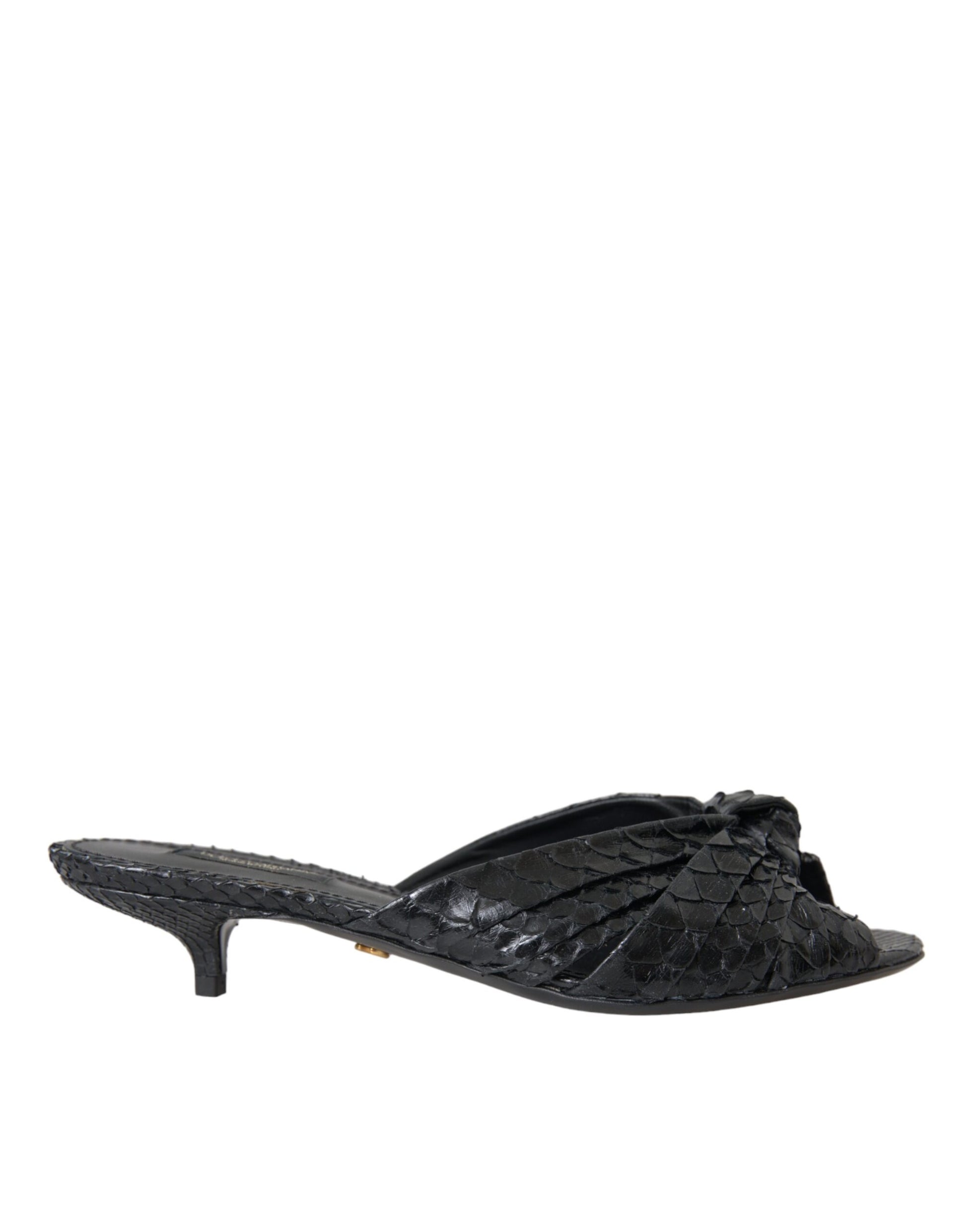 Dolce & Gabbana Black Exotic Leather Heels Slides Shoes Curated Luxury Accessories by Orvyn