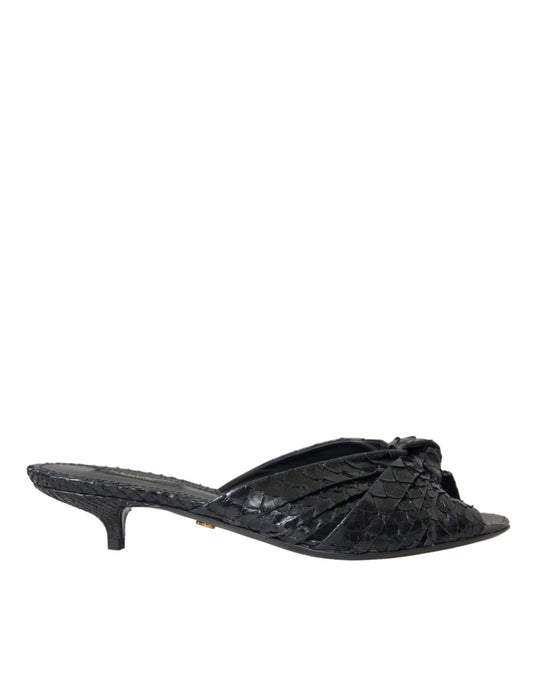 Dolce & Gabbana Black Exotic Leather Heels Slides Shoes Curated Luxury Accessories by Orvyn