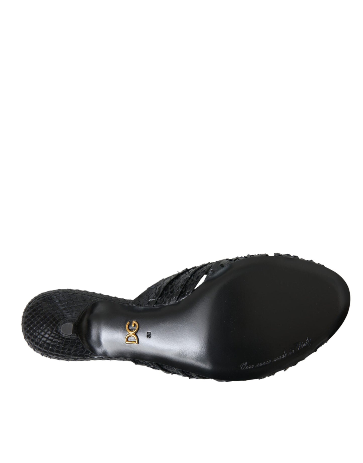 Dolce & Gabbana Black Exotic Leather Heels Slides Shoes Curated Luxury Accessories by Orvyn