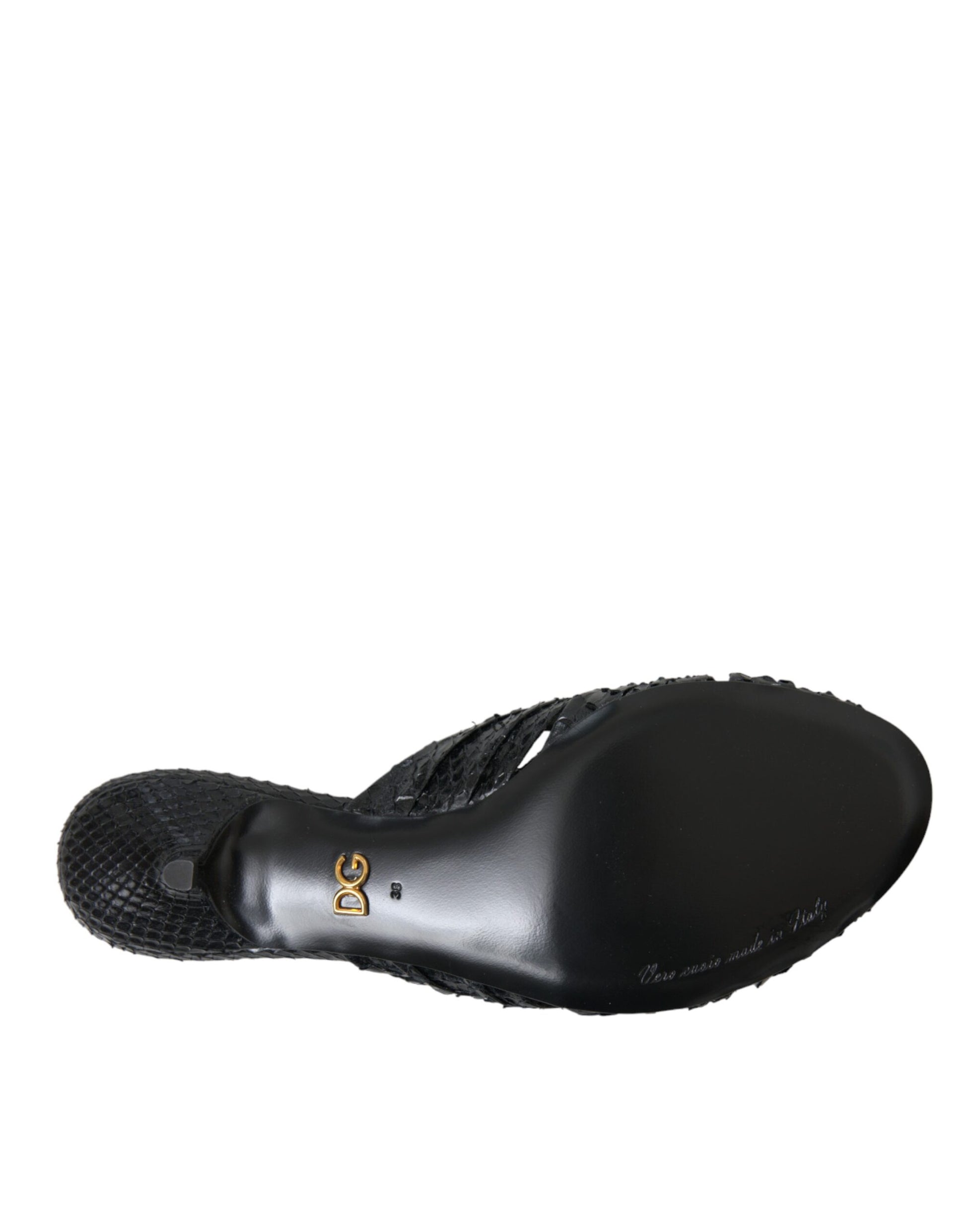 Dolce & Gabbana Black Exotic Leather Heels Slides Shoes Curated Luxury Accessories by Orvyn