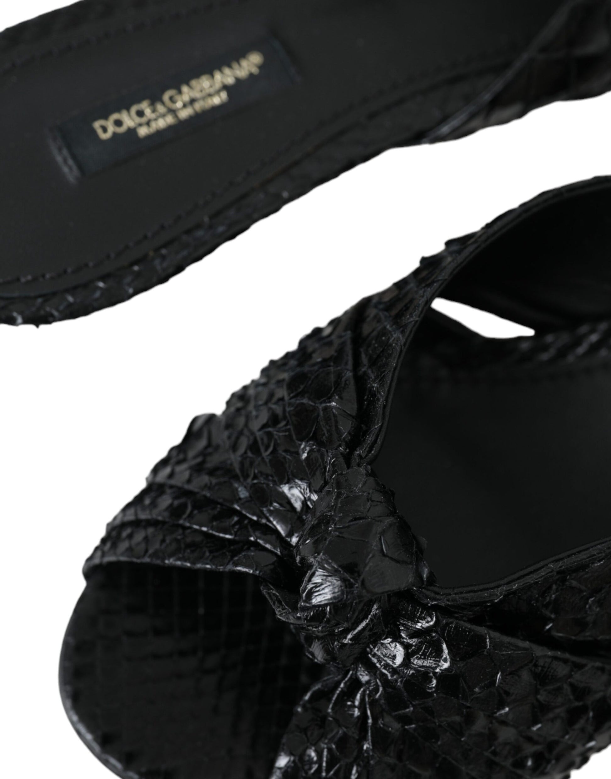 Dolce & Gabbana Black Exotic Leather Heels Slides Shoes Curated Luxury Accessories by Orvyn