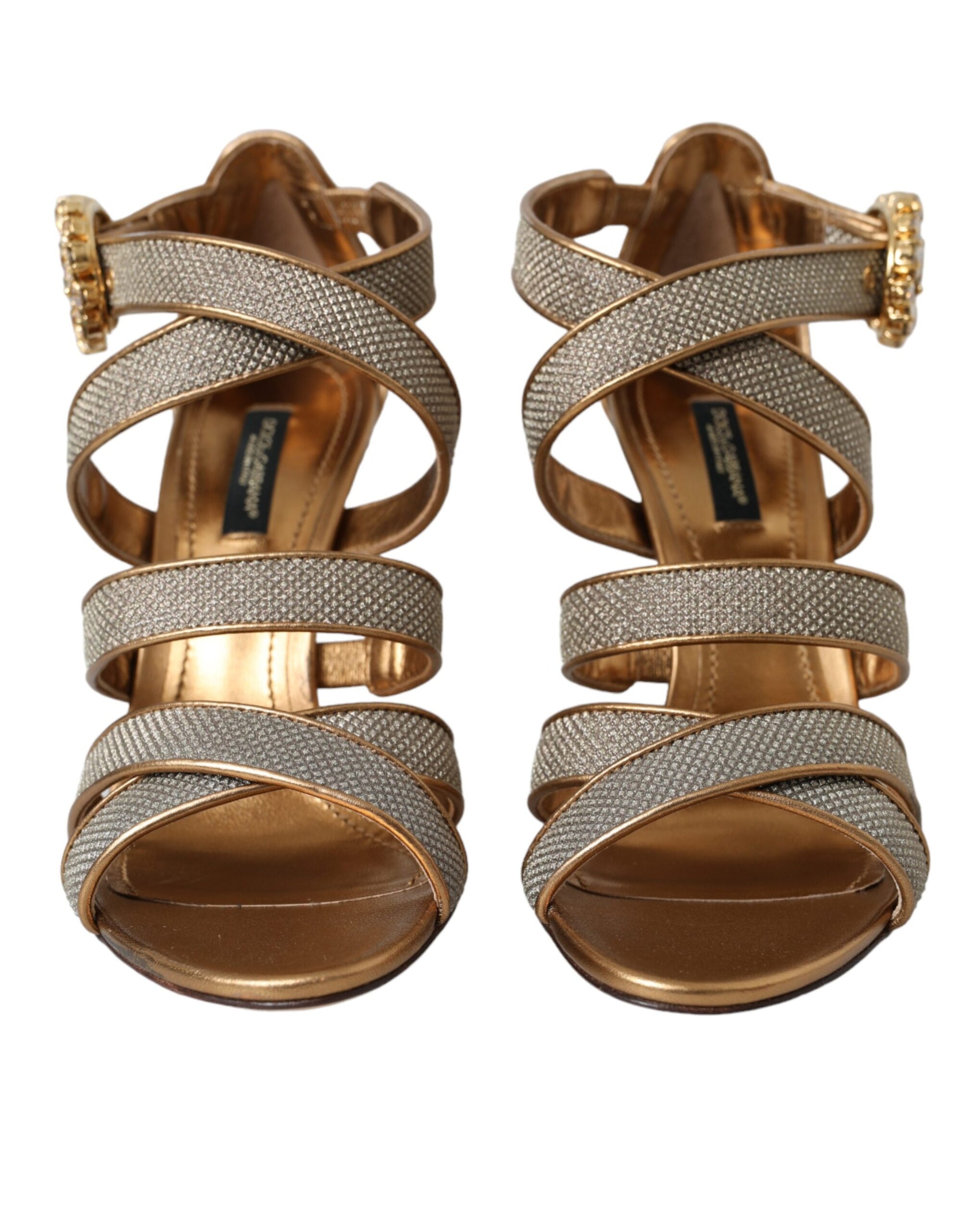 Dolce & Gabbana Bronze Crystal Strap Heels Sandals Shoes Curated Luxury Accessories by Orvyn