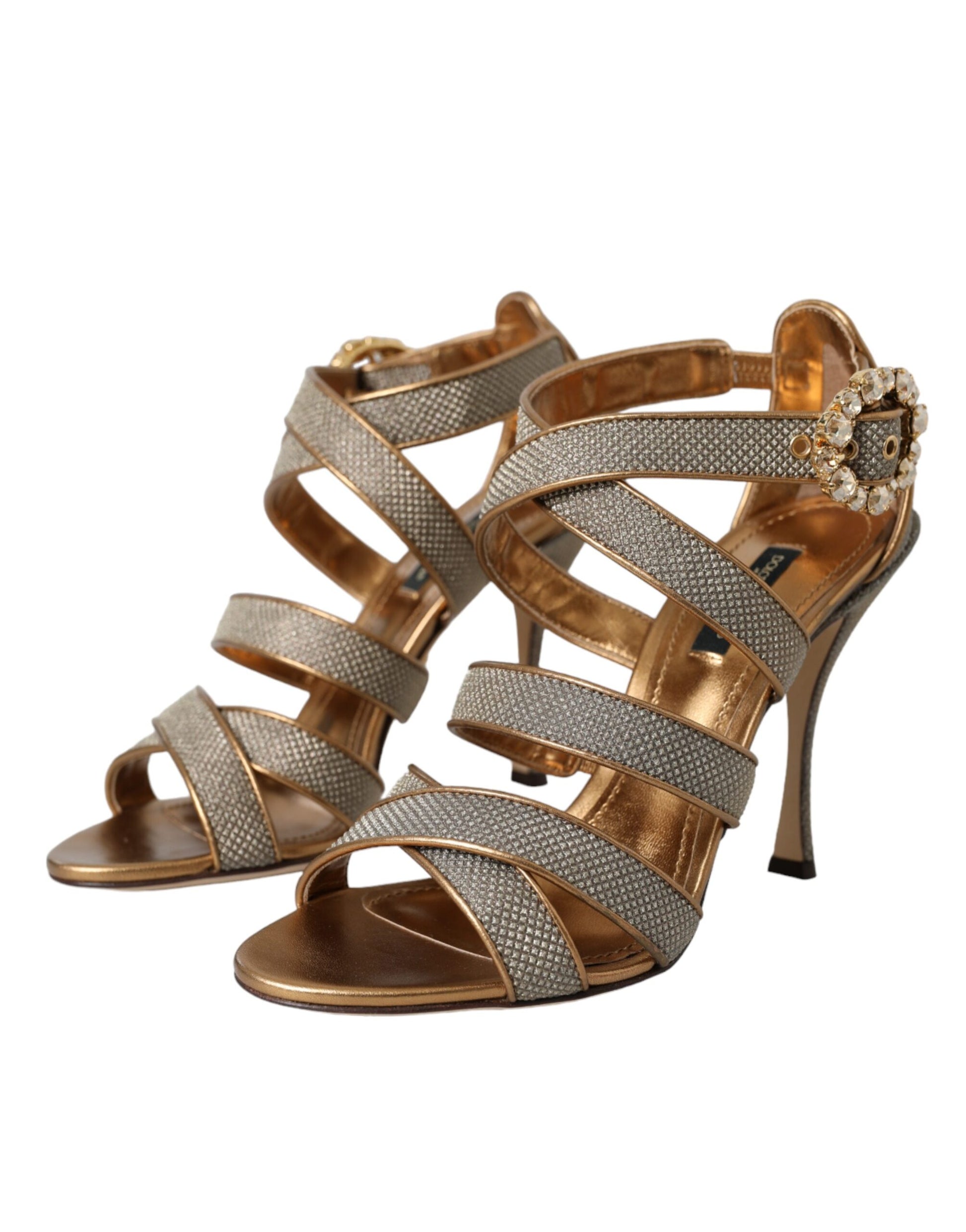 Dolce & Gabbana Bronze Crystal Strap Heels Sandals Shoes Curated Luxury Accessories by Orvyn