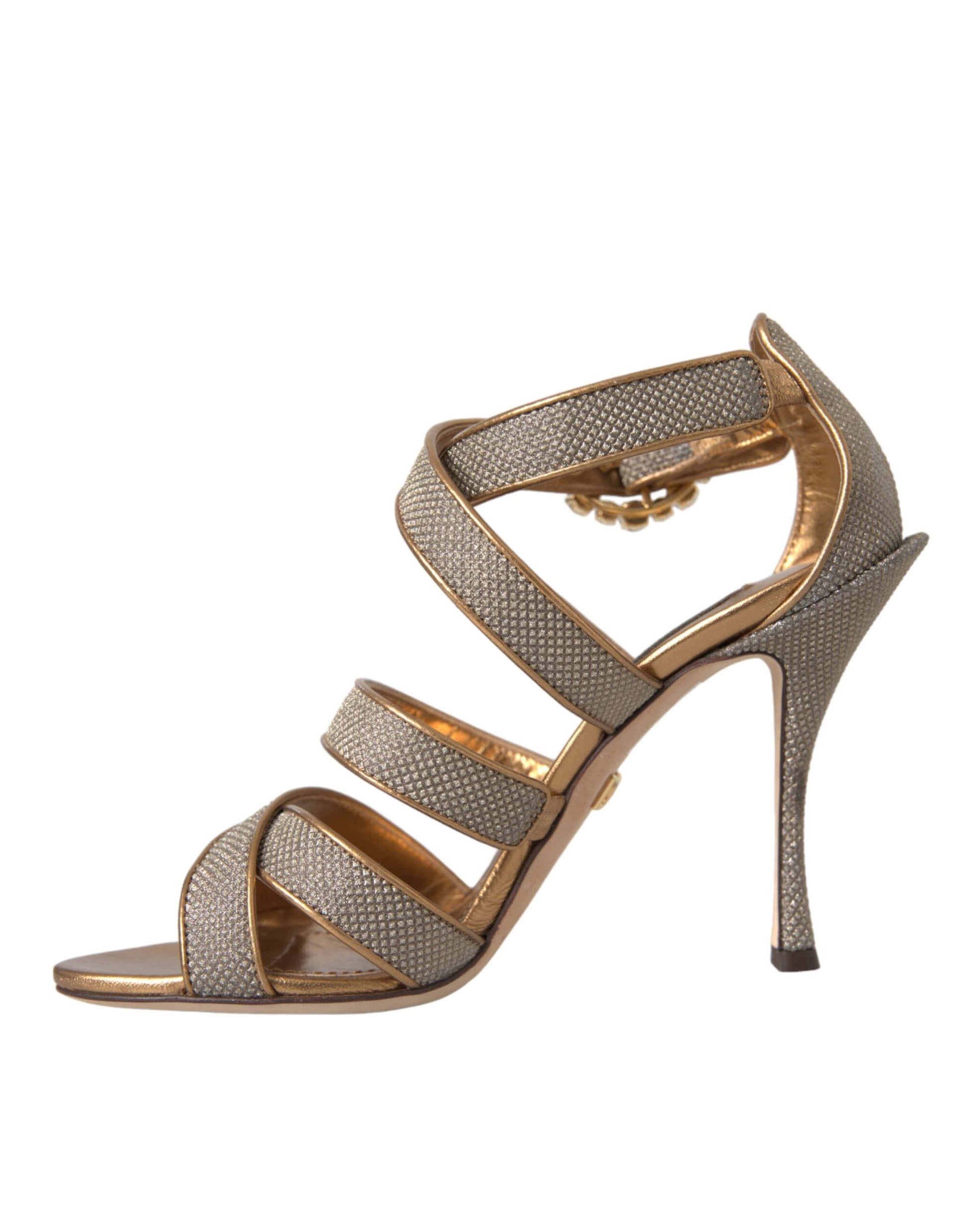 Dolce & Gabbana Bronze Crystal Strap Heels Sandals Shoes Curated Luxury Accessories by Orvyn