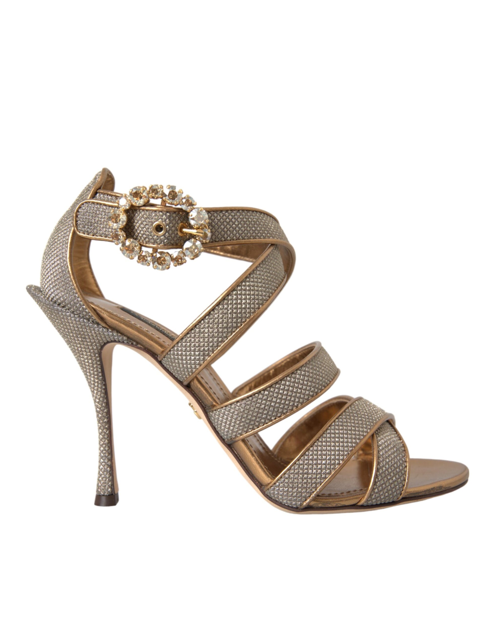 Dolce & Gabbana Bronze Crystal Strap Heels Sandals Shoes Curated Luxury Accessories by Orvyn