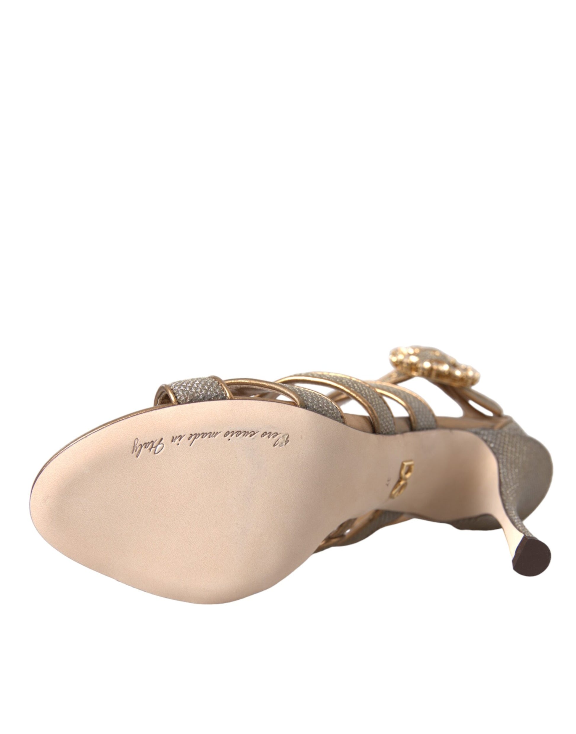 Dolce & Gabbana Bronze Crystal Strap Heels Sandals Shoes Curated Luxury Accessories by Orvyn