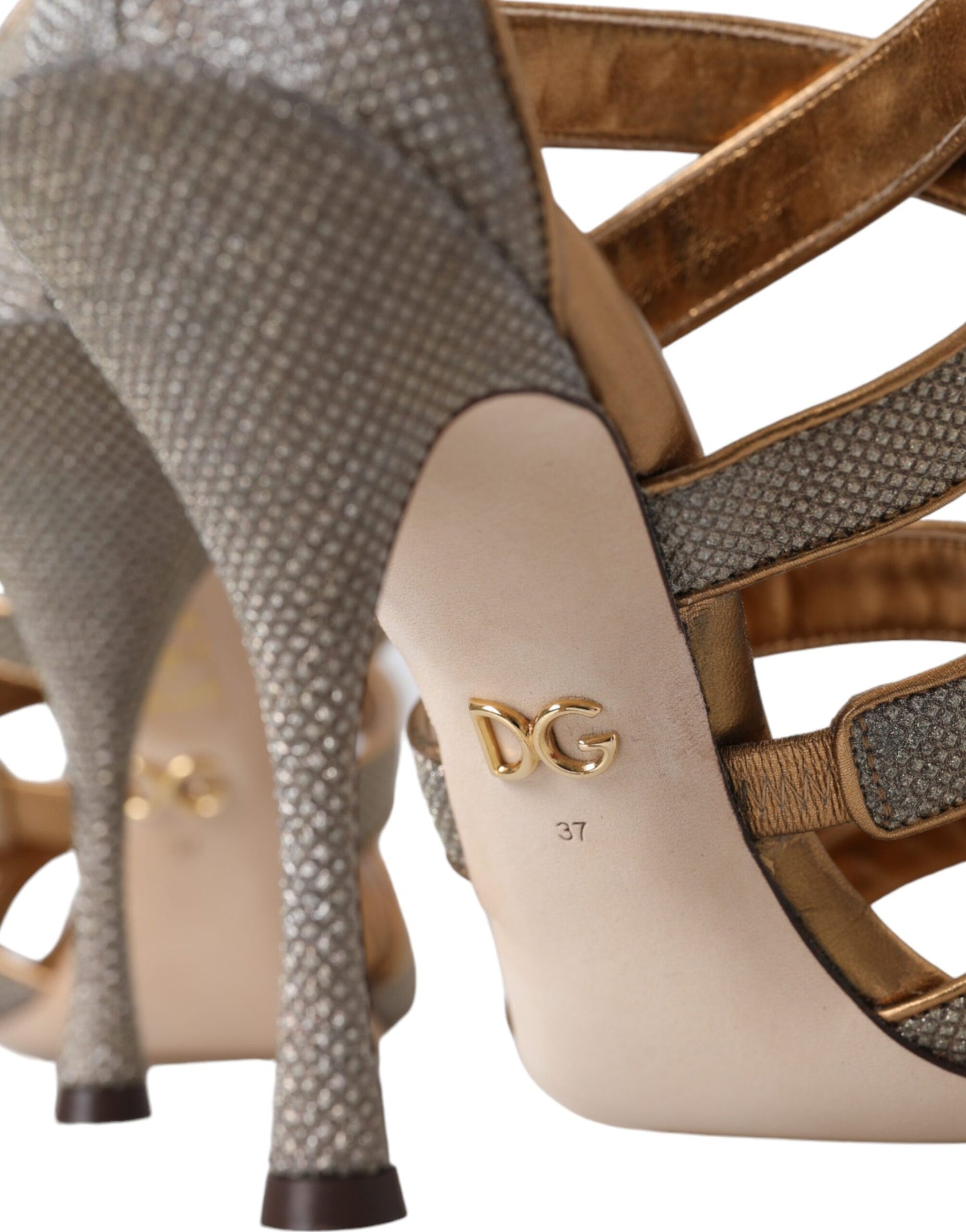Dolce & Gabbana Bronze Crystal Strap Heels Sandals Shoes Curated Luxury Accessories by Orvyn