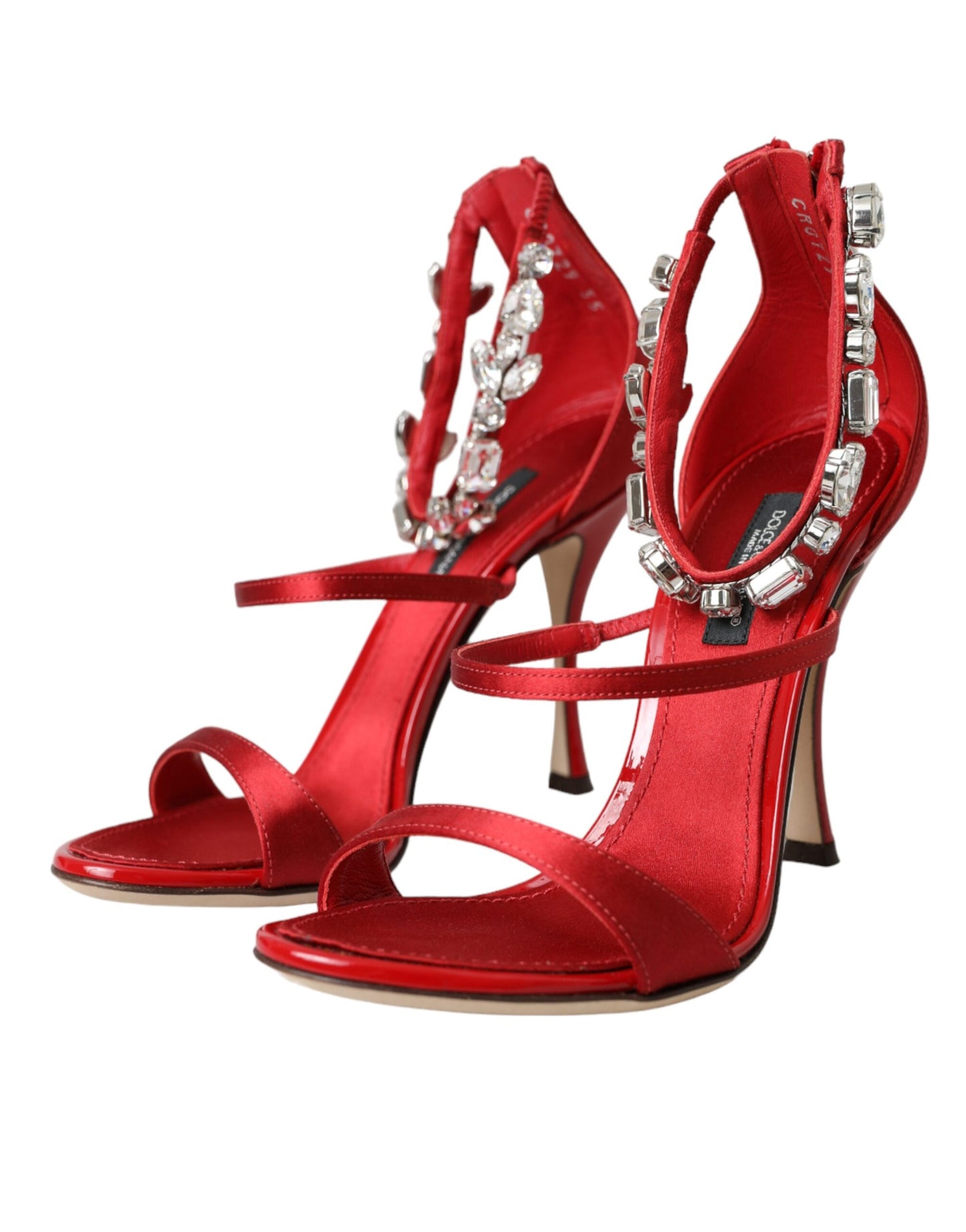 Dolce & Gabbana Red Keira Satin Crystals Sandals Heels Shoes Curated Luxury Accessories by Orvyn