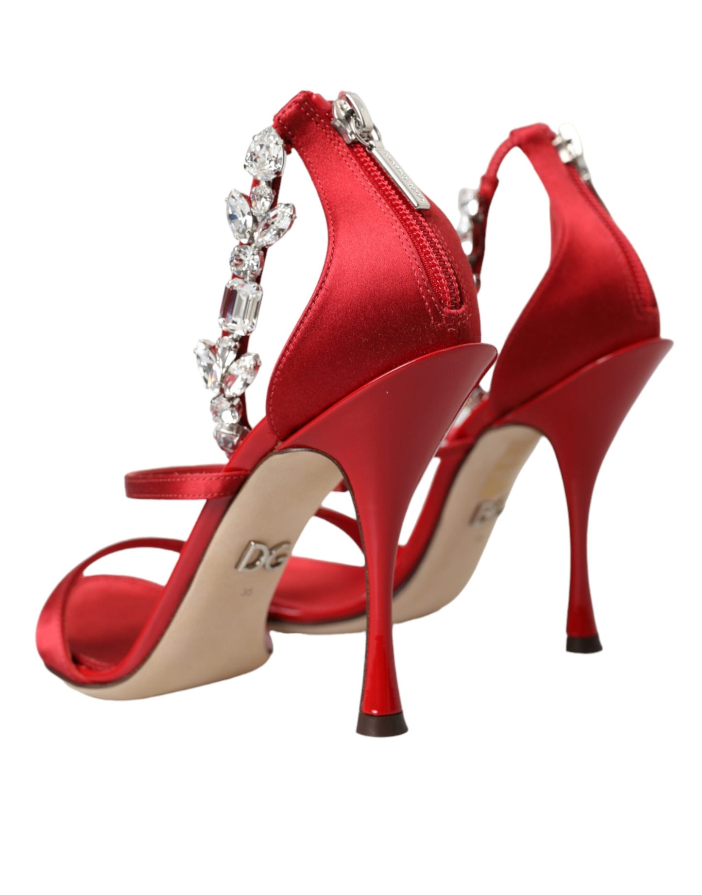 Dolce & Gabbana Red Keira Satin Crystals Sandals Heels Shoes Curated Luxury Accessories by Orvyn