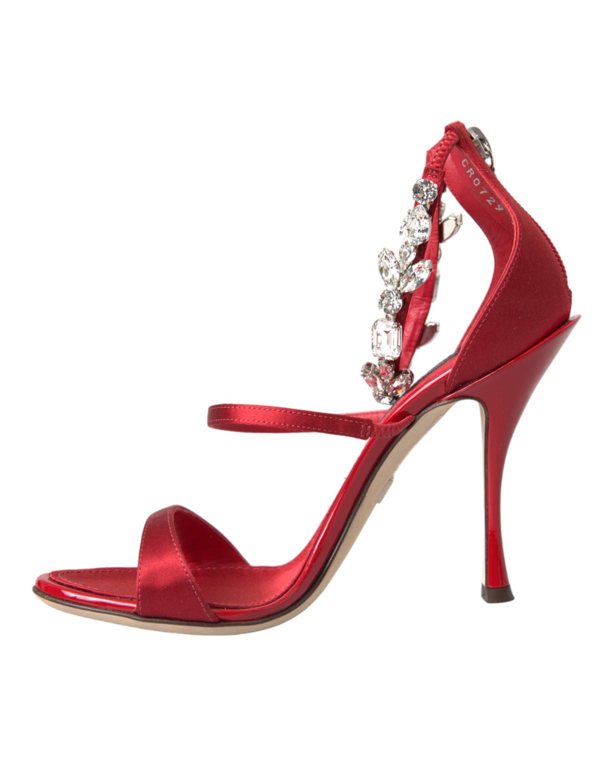 Dolce & Gabbana Red Keira Satin Crystals Sandals Heels Shoes Curated Luxury Accessories by Orvyn