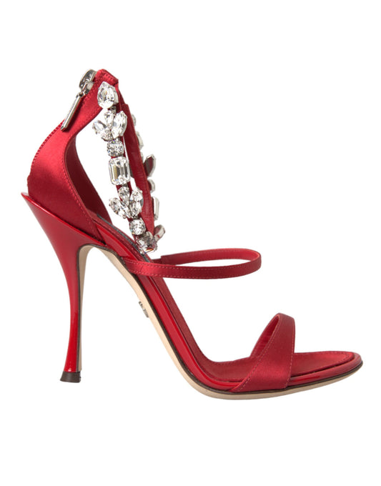 Dolce & Gabbana Red Keira Satin Crystals Sandals Heels Shoes Curated Luxury Accessories by Orvyn