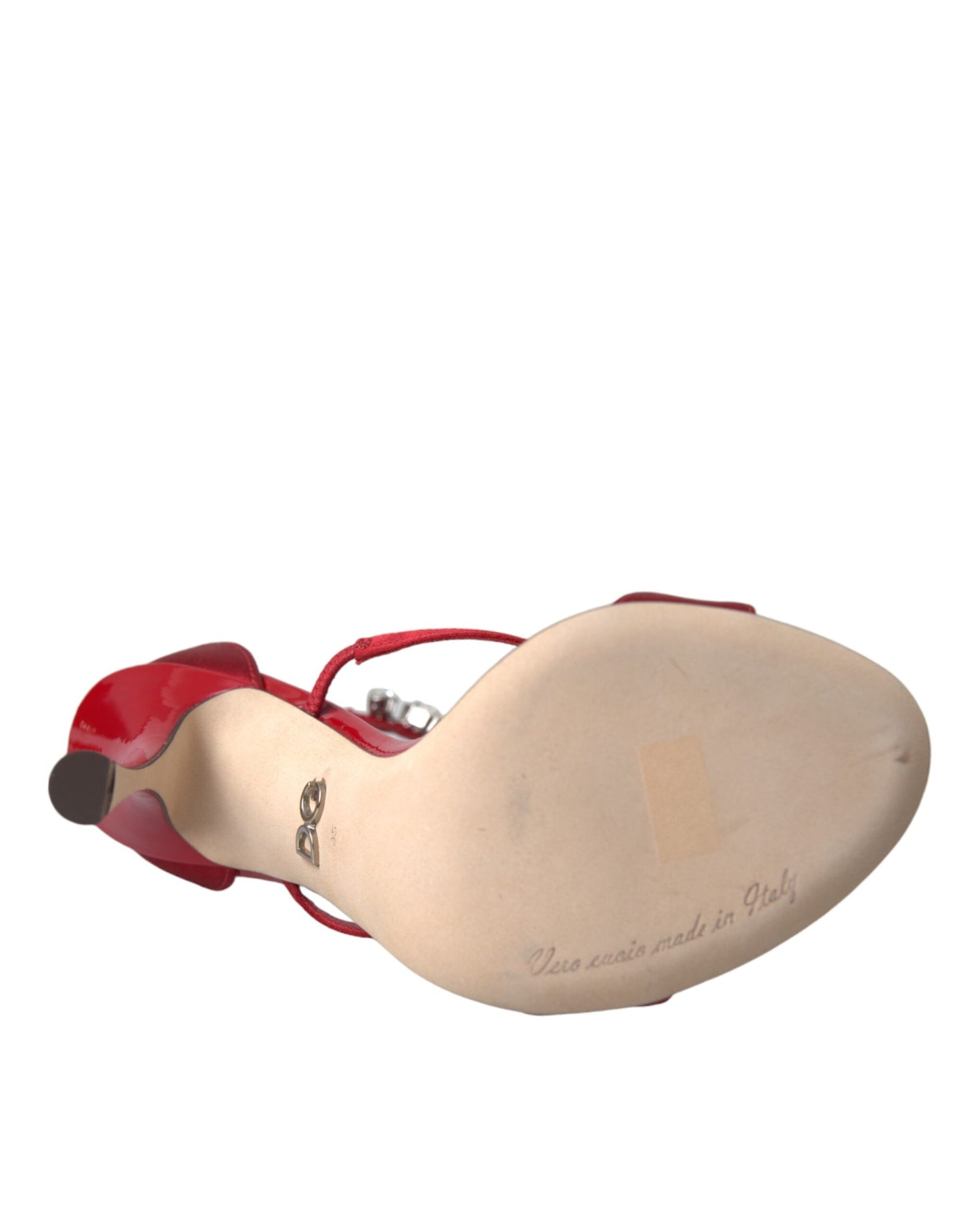 Dolce & Gabbana Red Keira Satin Crystals Sandals Heels Shoes Curated Luxury Accessories by Orvyn