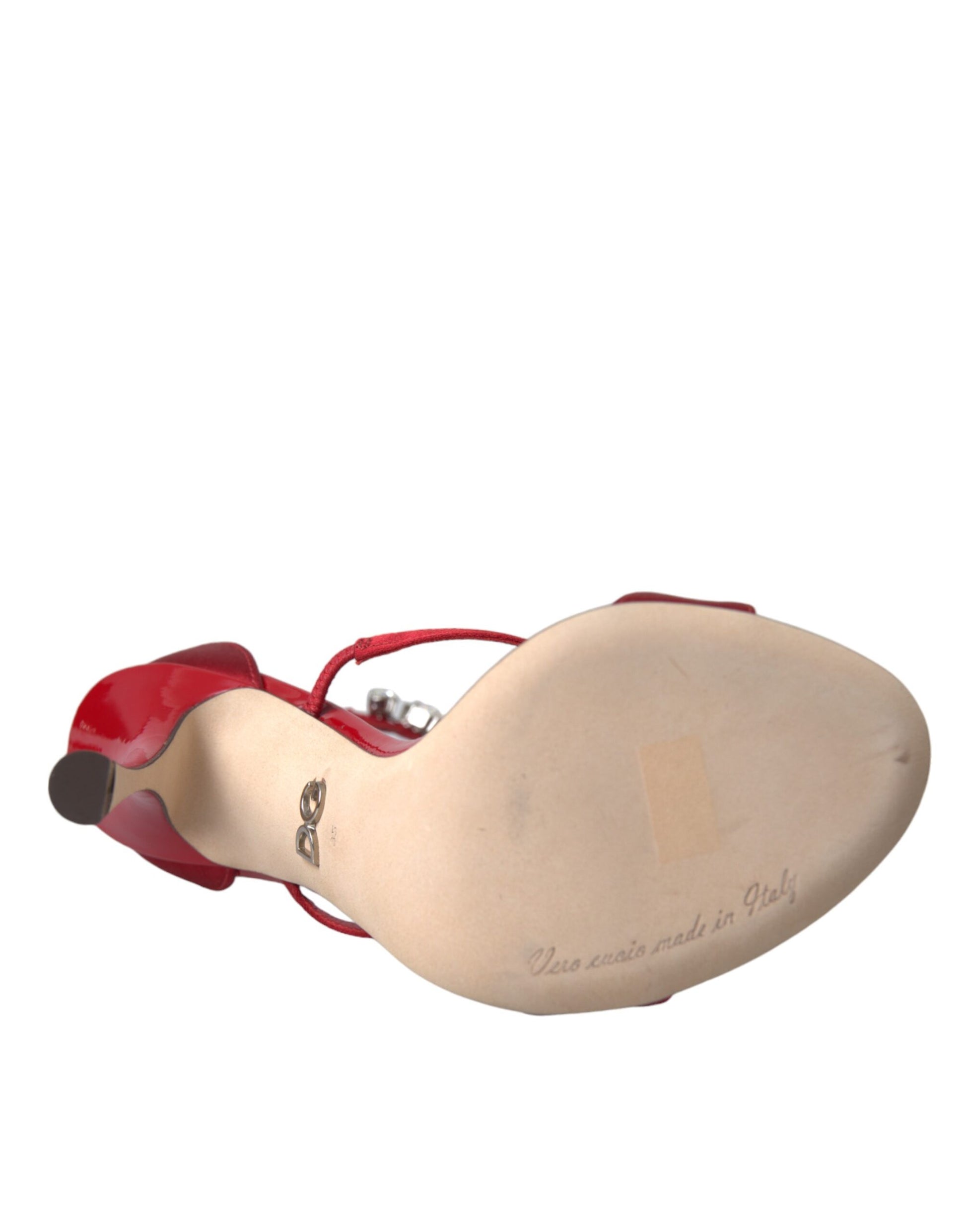 Dolce & Gabbana Red Keira Satin Crystals Sandals Heels Shoes Curated Luxury Accessories by Orvyn