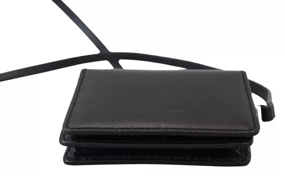 Dolce & Gabbana Black Leather Bifold Shoulder Sling Women Wallet Curated Luxury Accessories by Orvyn