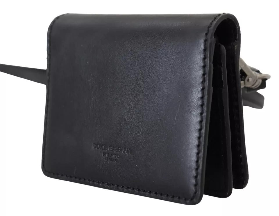 Dolce & Gabbana Black Leather Bifold Shoulder Sling Women Wallet Curated Luxury Accessories by Orvyn
