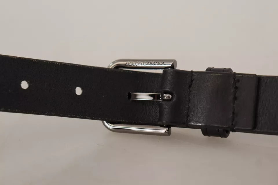 Dolce & Gabbana Black Leather Classic Metal Logo Buckle Belt schwarz