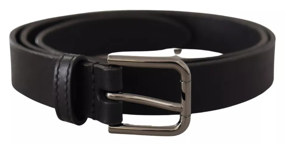 Dolce & Gabbana Black Leather Classic Metal Logo Buckle Belt schwarz