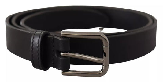 Dolce & Gabbana Black Leather Classic Metal Logo Buckle Belt schwarz