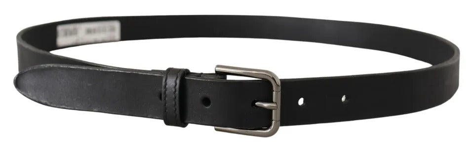 Dolce & Gabbana Black Leather Classic Metal Logo Buckle Belt schwarz