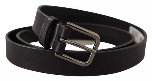 Dolce & Gabbana Black Leather Classic Metal Logo Buckle Belt schwarz