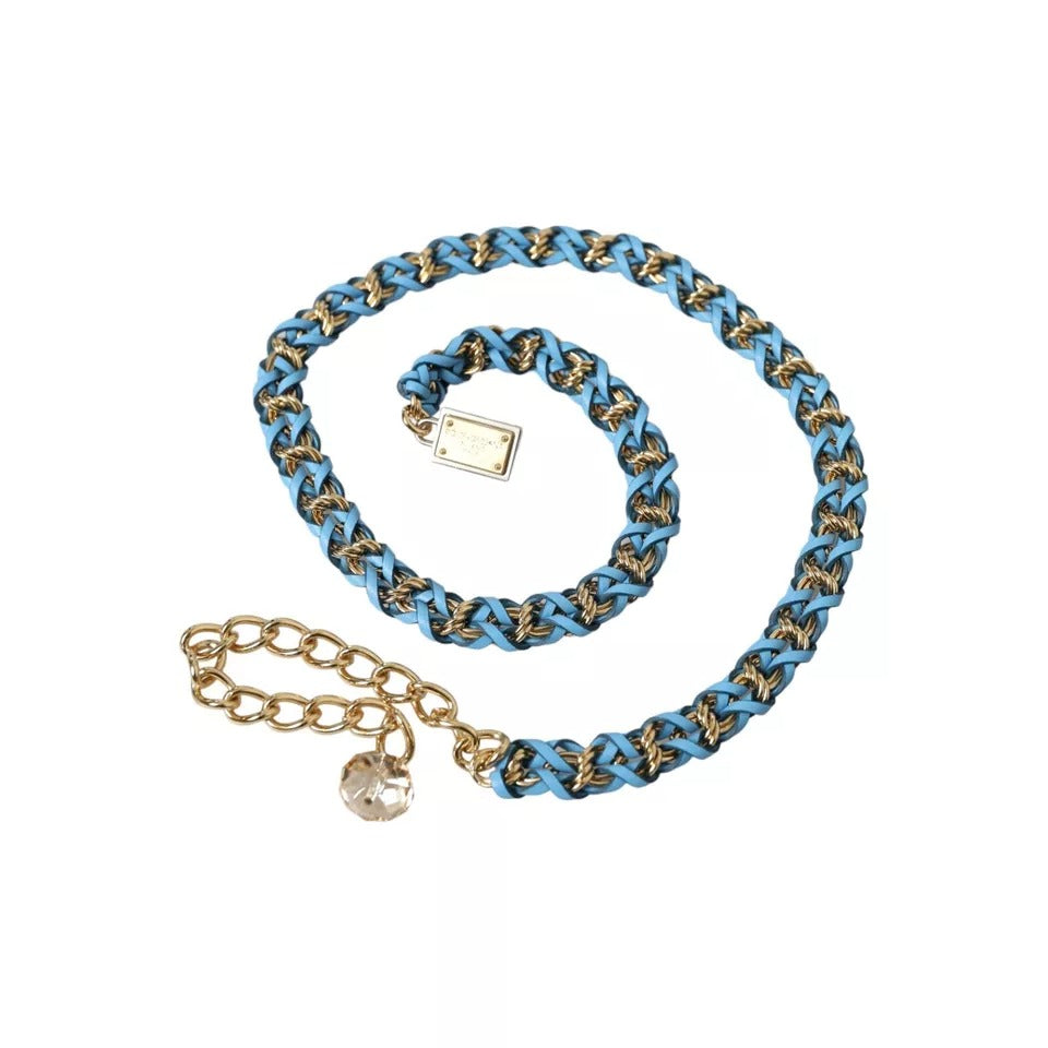 Dolce & Gabbana Blue Braided Gold Brass Chain Waist Belt Curated Luxury Accessories by Orvyn