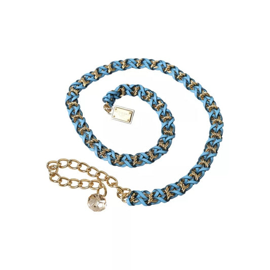 Dolce & Gabbana Blue Braided Gold Brass Chain Waist Belt Curated Luxury Accessories by Orvyn