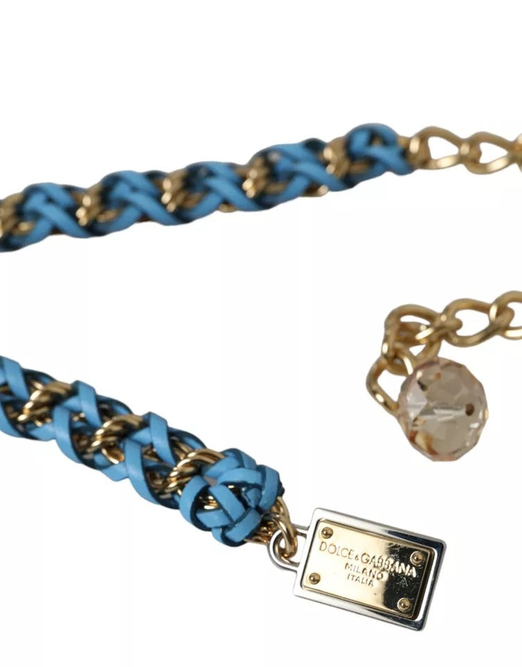 Dolce & Gabbana Blue Braided Gold Brass Chain Waist Belt Curated Luxury Accessories by Orvyn