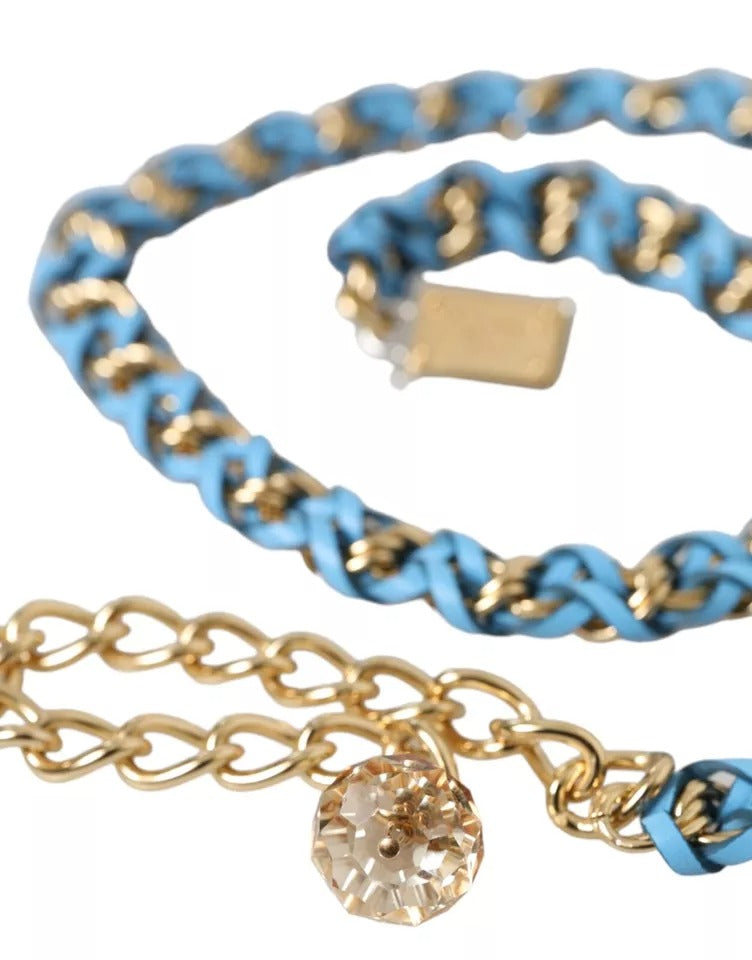 Dolce & Gabbana Blue Braided Gold Brass Chain Waist Belt Curated Luxury Accessories by Orvyn