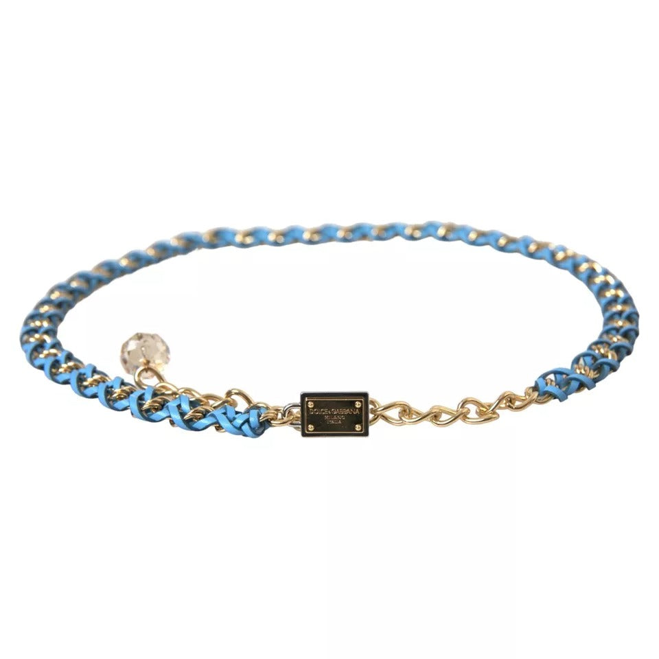 Dolce & Gabbana Blue Braided Gold Brass Chain Waist Belt Curated Luxury Accessories by Orvyn