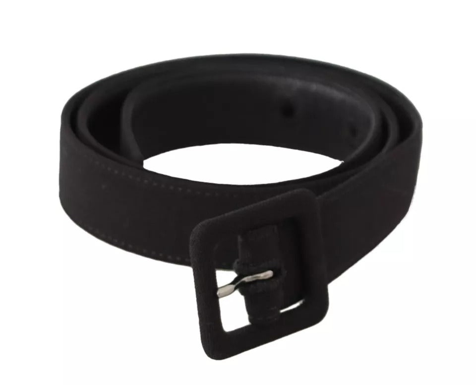 Dolce & Gabbana Black Velvet Leather Logo Waist Buckle Belt schwarz
