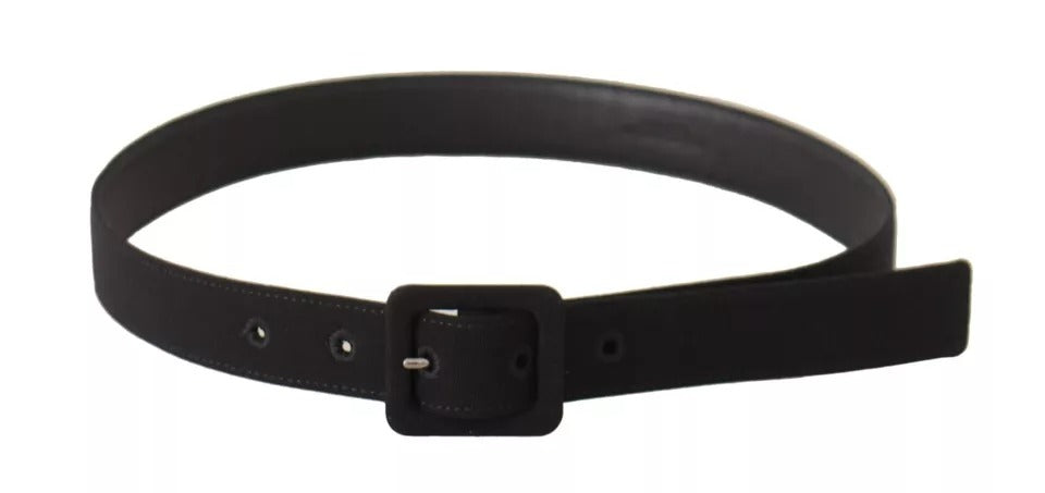 Dolce & Gabbana Black Velvet Leather Logo Waist Buckle Belt schwarz