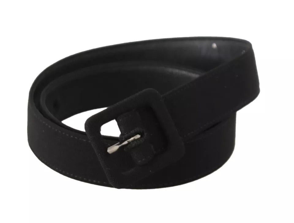 Dolce & Gabbana Black Velvet Leather Logo Waist Buckle Belt schwarz