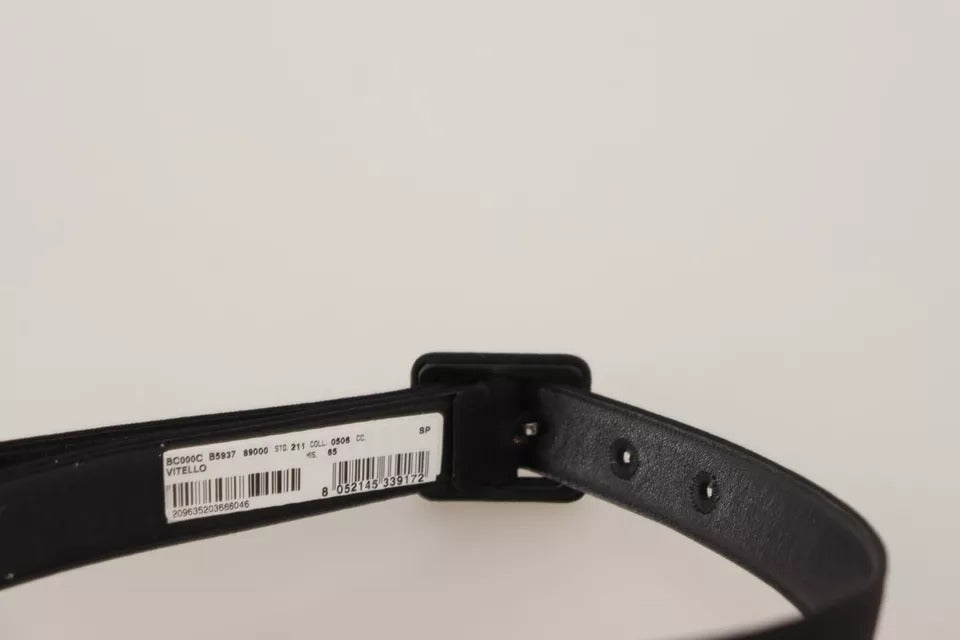 Dolce & Gabbana Black Velvet Leather Logo Waist Buckle Belt schwarz