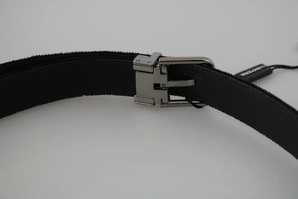 Dolce & Gabbana Black Velvet Leather Silver Buckle Belt Curated Luxury Accessories by Orvyn