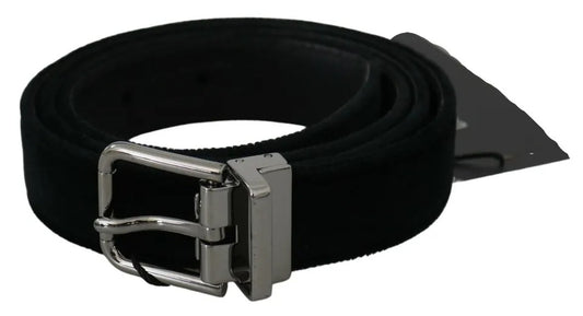 Dolce & Gabbana Black Velvet Leather Silver Buckle Belt Curated Luxury Accessories by Orvyn