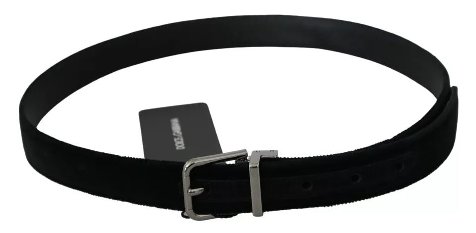 Dolce & Gabbana Black Velvet Leather Silver Buckle Belt Curated Luxury Accessories by Orvyn