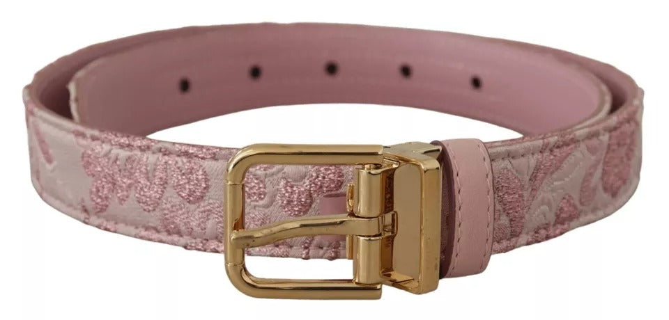 Dolce & Gabbana Pink Jaquard Embroidered Gold Tone Metal Buckle Belt rot