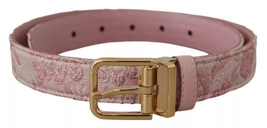 Dolce & Gabbana Pink Jaquard Embroidered Gold Tone Metal Buckle Belt rot