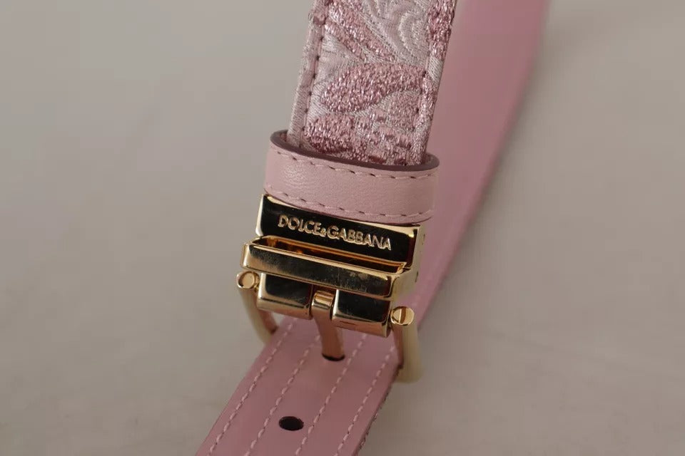 Dolce & Gabbana Pink Jaquard Embroidered Gold Tone Metal Buckle Belt rot