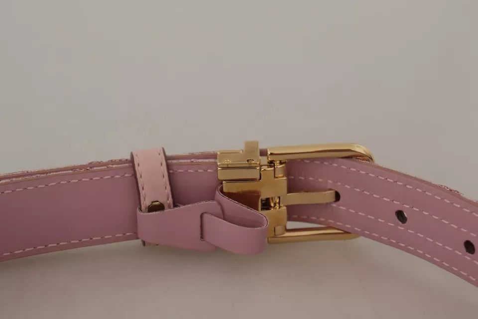 Dolce & Gabbana Pink Jaquard Embroidered Gold Tone Metal Buckle Belt rot