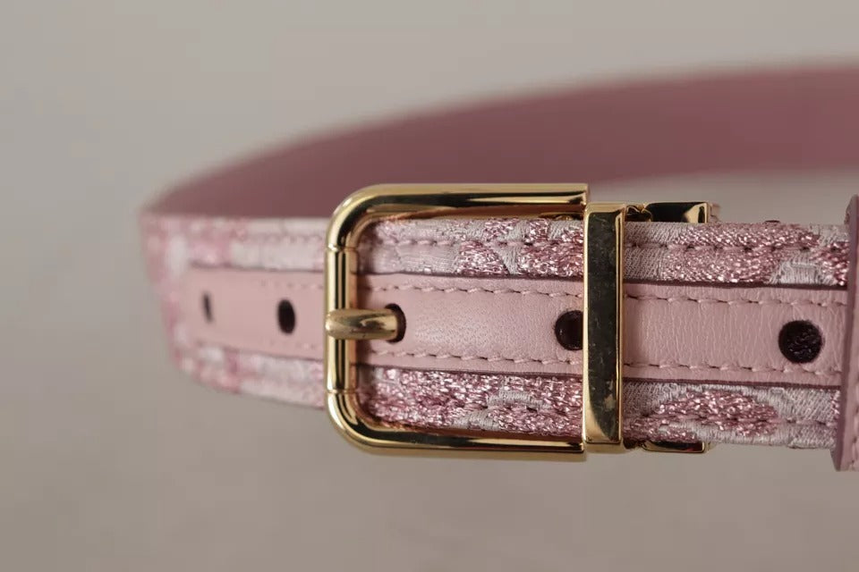Dolce & Gabbana Pink Jaquard Embroidered Gold Tone Metal Buckle Belt rot