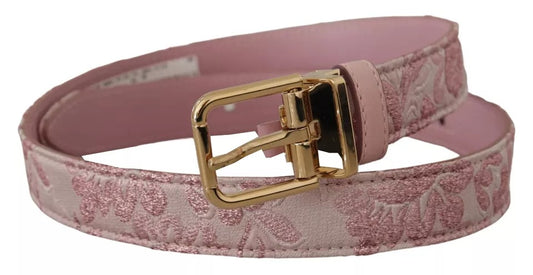 Dolce & Gabbana Pink Jaquard Embroidered Gold Tone Metal Buckle Belt rot
