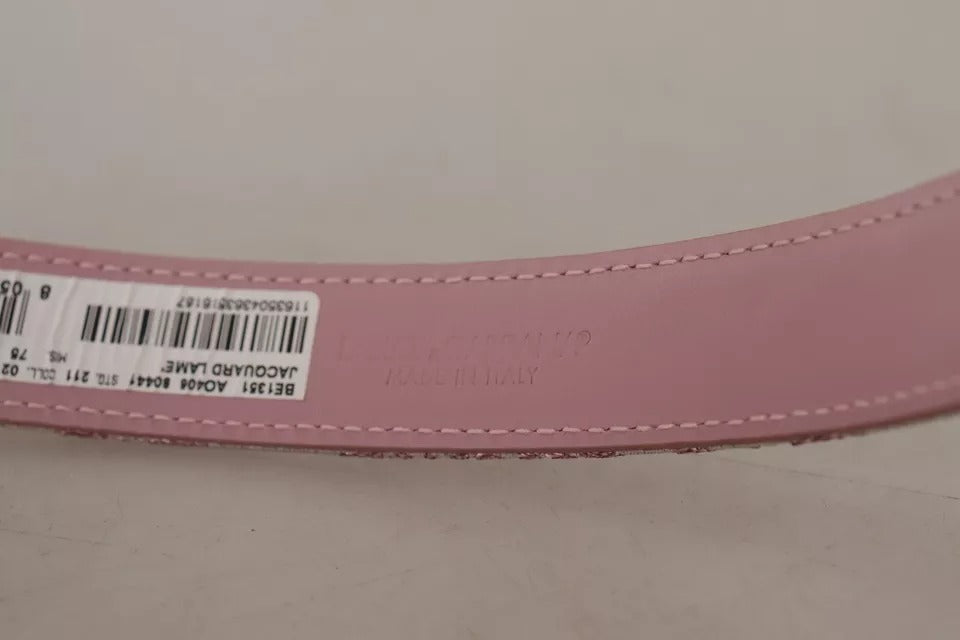 Dolce & Gabbana Pink Jaquard Embroidered Gold Tone Metal Buckle Belt rot