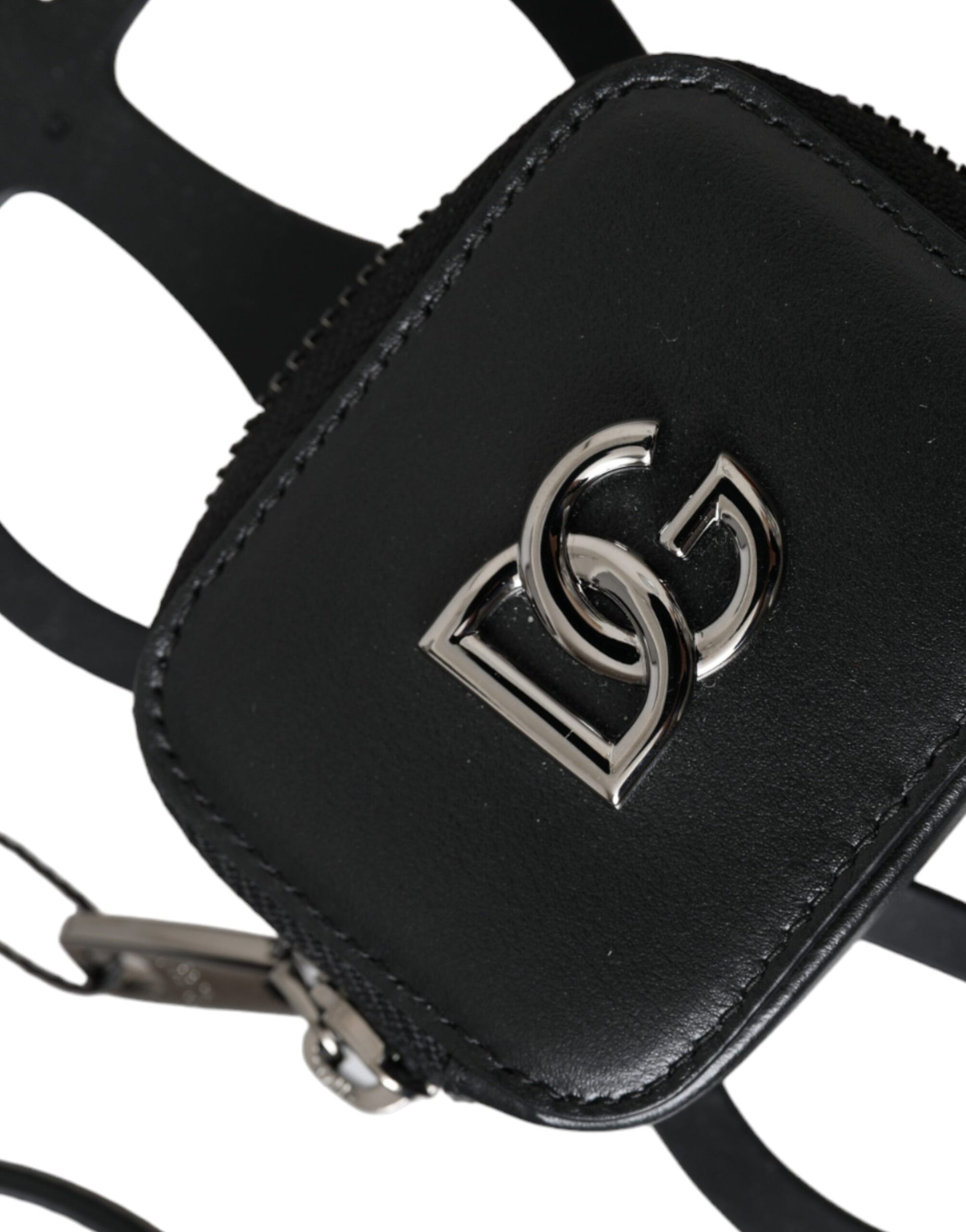 Dolce & Gabbana Black Calfskin Leather DG Logo Coin Purse Lanyard Wallet Curated Luxury Accessories by Orvyn