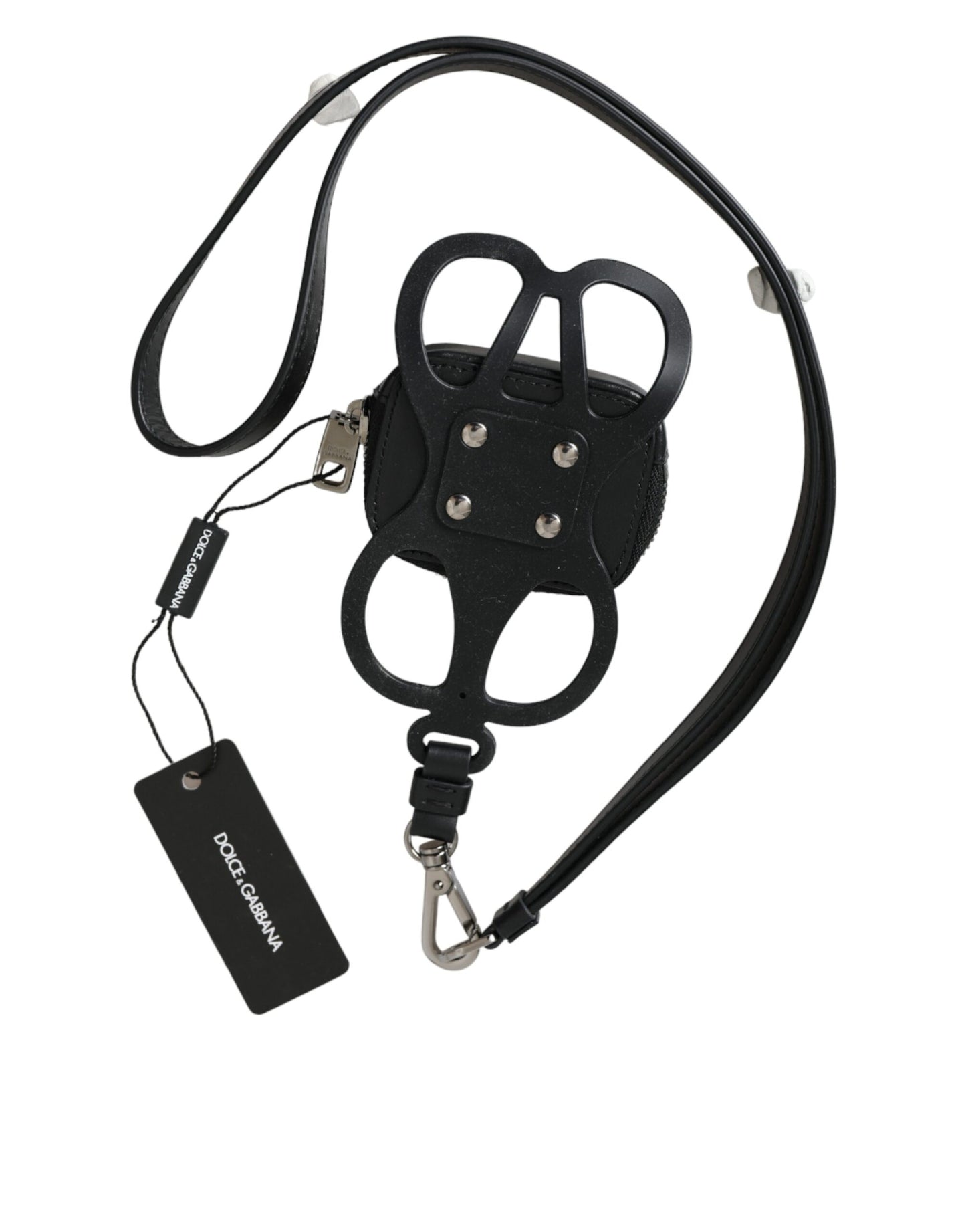 Dolce & Gabbana Black Calfskin Leather DG Logo Coin Purse Lanyard Wallet Curated Luxury Accessories by Orvyn