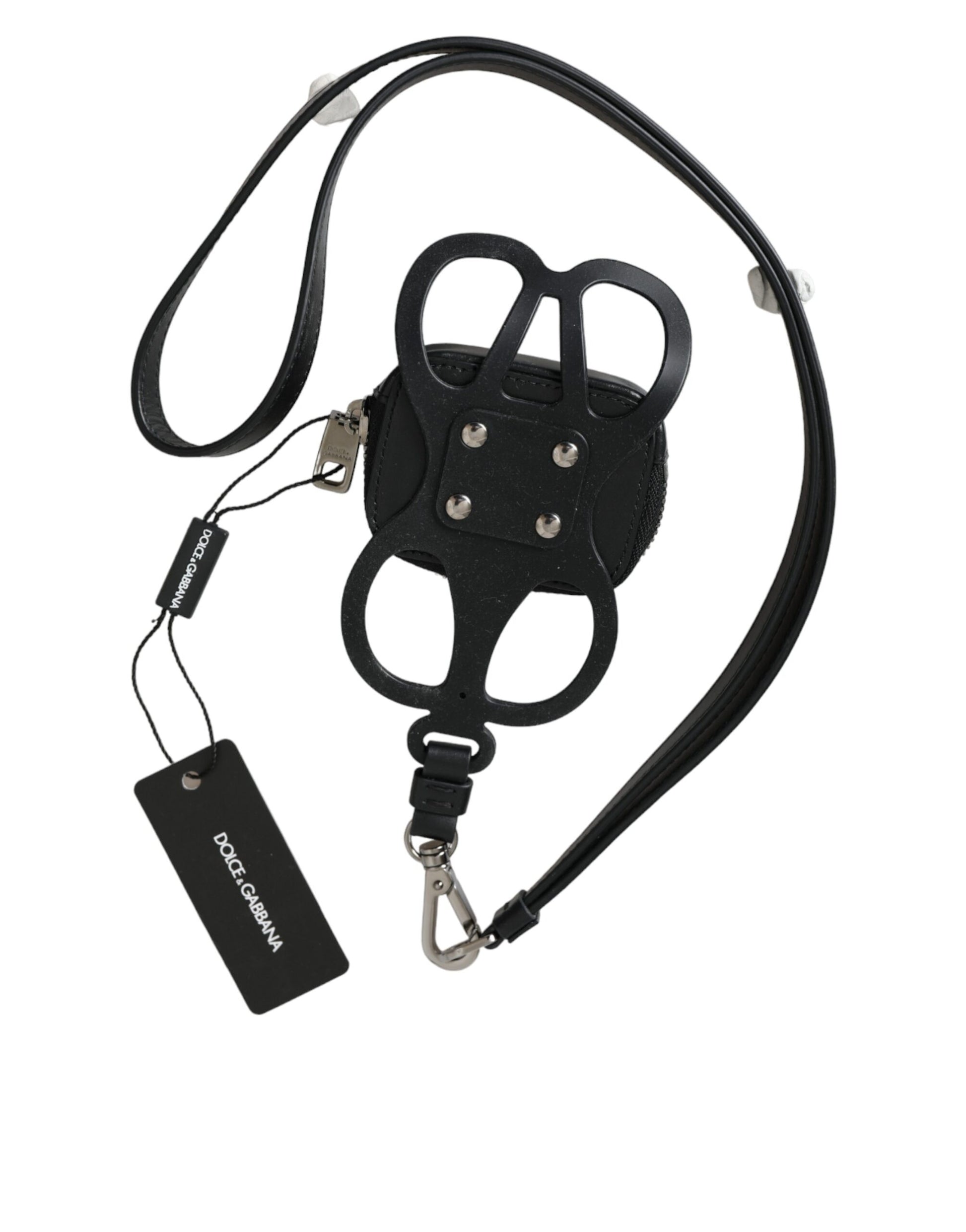 Dolce & Gabbana Black Calfskin Leather DG Logo Coin Purse Lanyard Wallet Curated Luxury Accessories by Orvyn